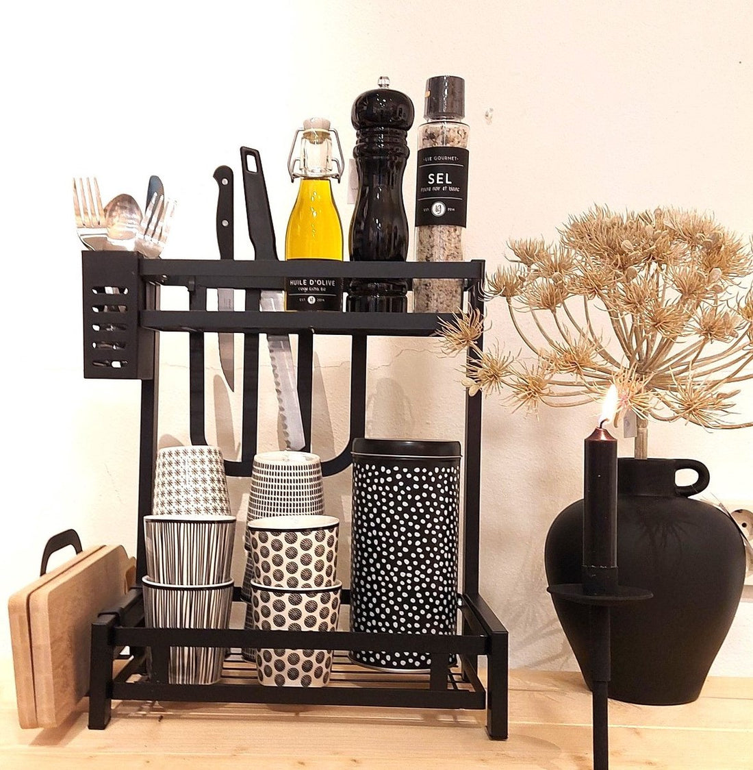 Kitchen shelf black metal 2 tiers