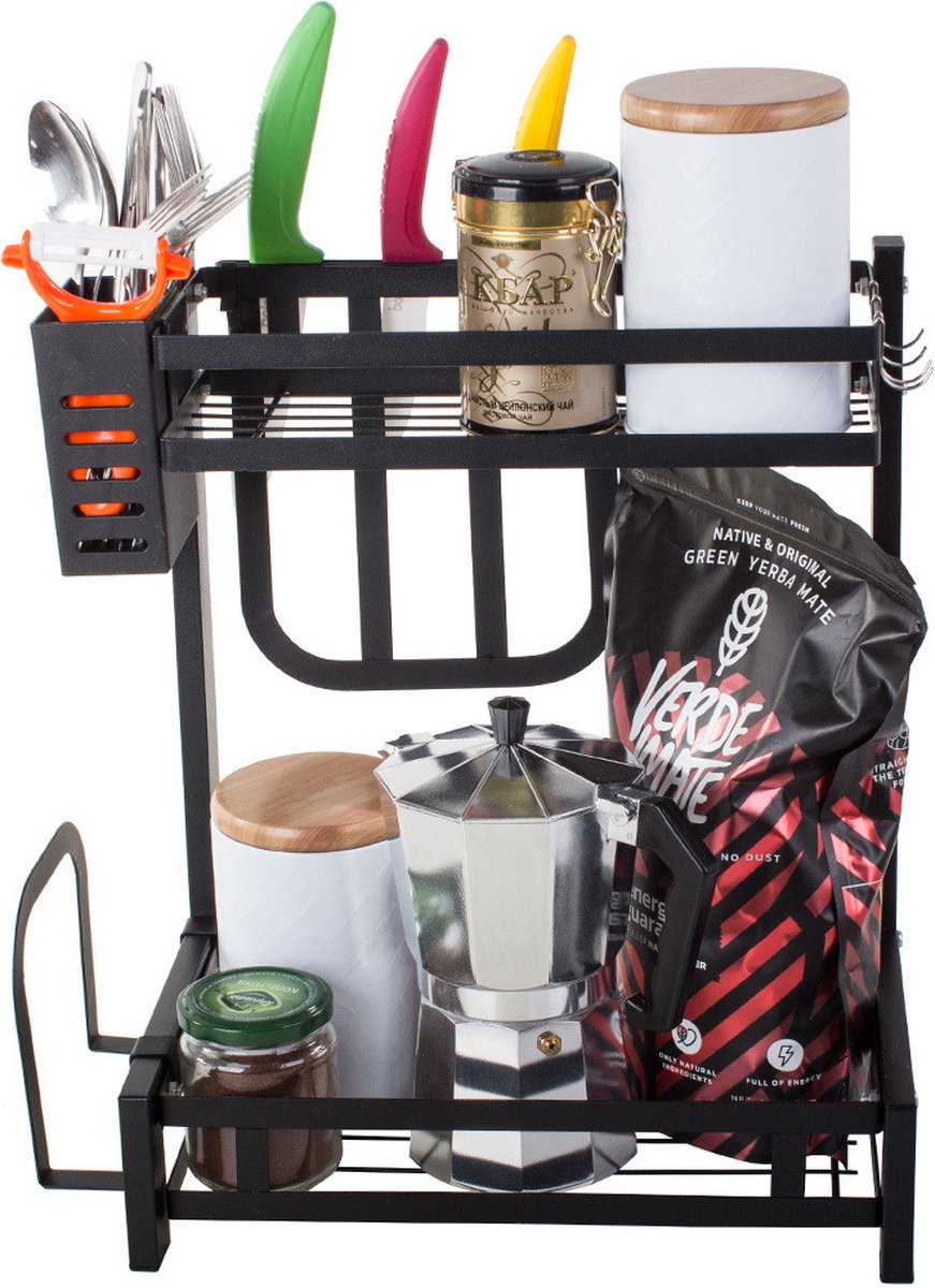 Kitchen shelf black metal 2 tiers