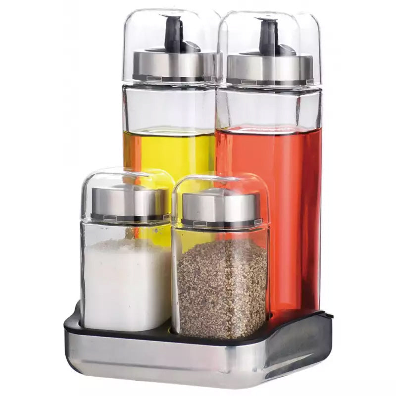 5-Piece Spice Set for Salt, Pepper, Oil and Vinegar with Stand.