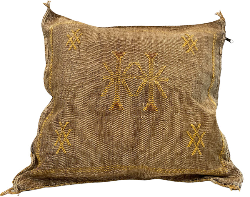 Coussin décoratif marocain en soie de cactus Sabra marron