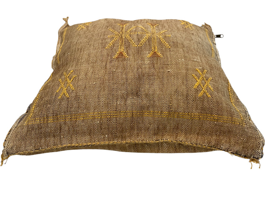 Coussin décoratif marocain en soie de cactus Sabra marron