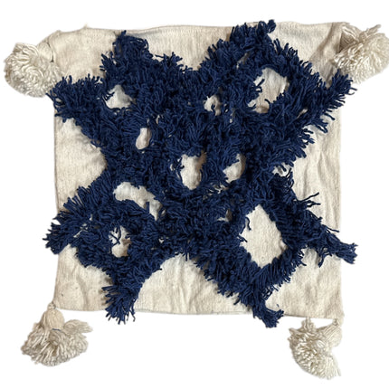 Marokkaanse Vierkante Kussenhoes met Kwastjes blauw 44 x 44 cm