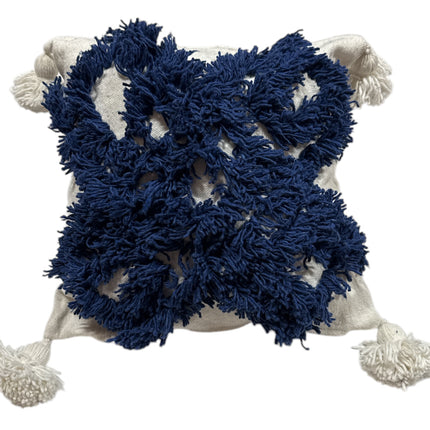 Marokkaanse Vierkante Kussenhoes met Kwastjes blauw 44 x 44 cm