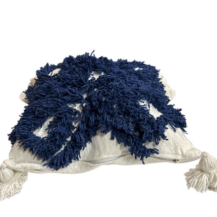 Marokkaanse Vierkante Kussenhoes met Kwastjes blauw 44 x 44 cm