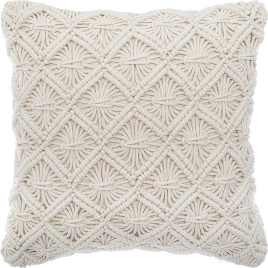 Atmosphera macramé kussen met franjes – beige sierkussen, 40 x 40 cm