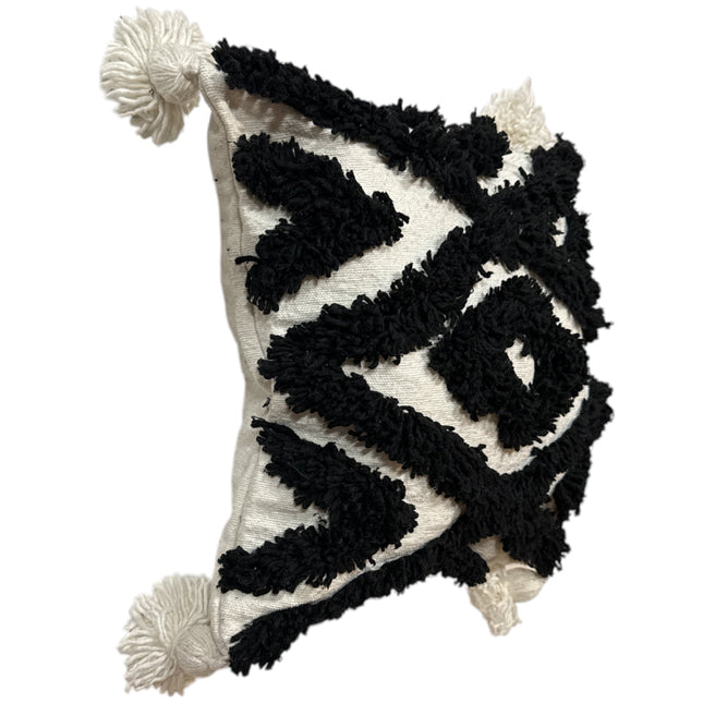 Marokkaanse Vierkante Kussenhoes met Kwastjes zwart 44 x 44 cm