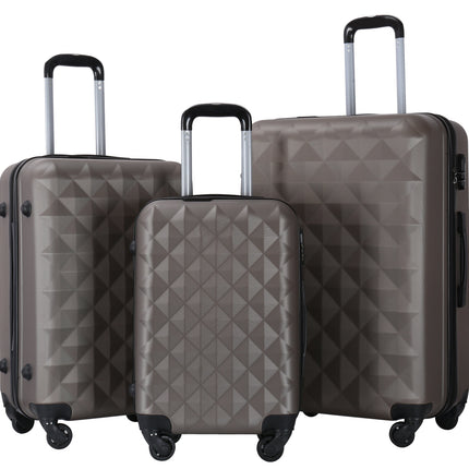 3-Delige Kofferset Donkergrijs – Harde ABS Koffers met 360° Wielen en Cijferslot – Reiskoffers S/M/L