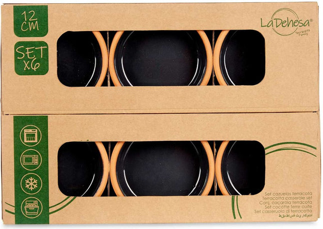 Set 6x tapas creme brulee schaaltjes terracotta-zwart 12cm