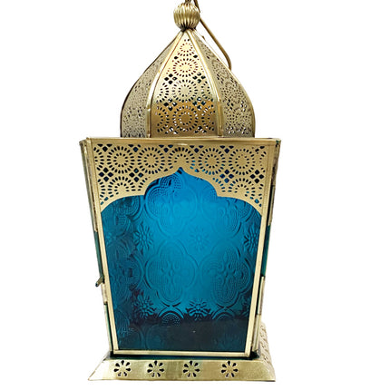 Marokkaanse goudkleurige lantaarn-blauwe glas