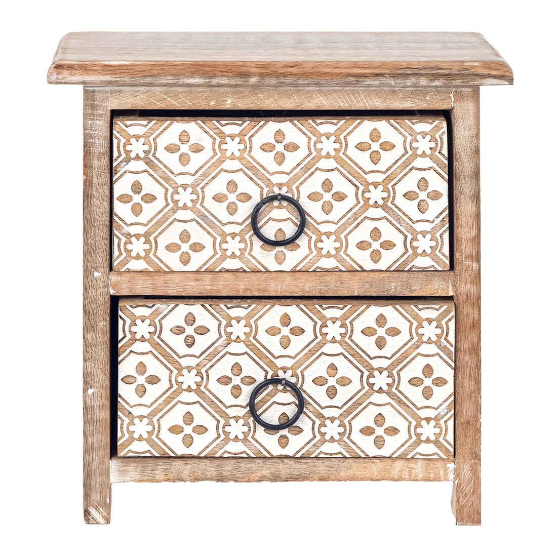 Kleine ladekast met 2 gedecoreerde lades – hout, bruin, 20,5 x 21,5 cm