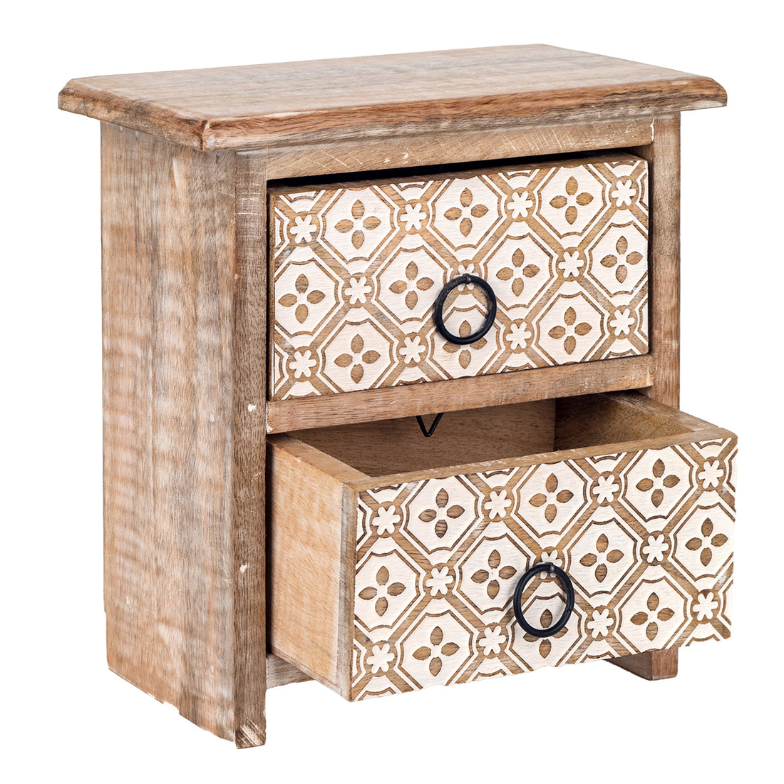 Kleine ladekast met 2 gedecoreerde lades – hout, bruin, 20,5 x 21,5 cm – foto 2