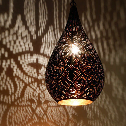 Oosterse Filigrain-stijl  hanglamp filigrain mat witte buitenkant & binnenkant goudkleurig