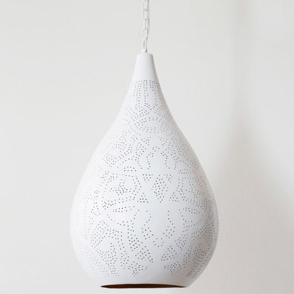 Oosterse Filigrain-stijl  hanglamp filigrain mat witte buitenkant & binnenkant goudkleurig