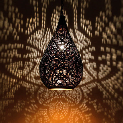 Oosterse Filigrain-stijl  hanglamp filigrain mat witte buitenkant & binnenkant goudkleurig
