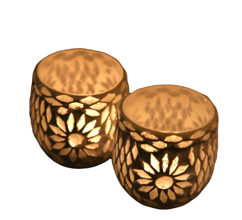 Set of 2 Oriental mosaic tea light holders - transparent sphere