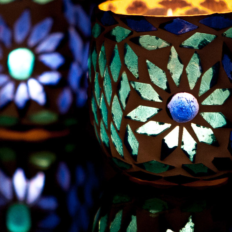 Mediterranean mosaic tea light holder - Blue - 2 pcs