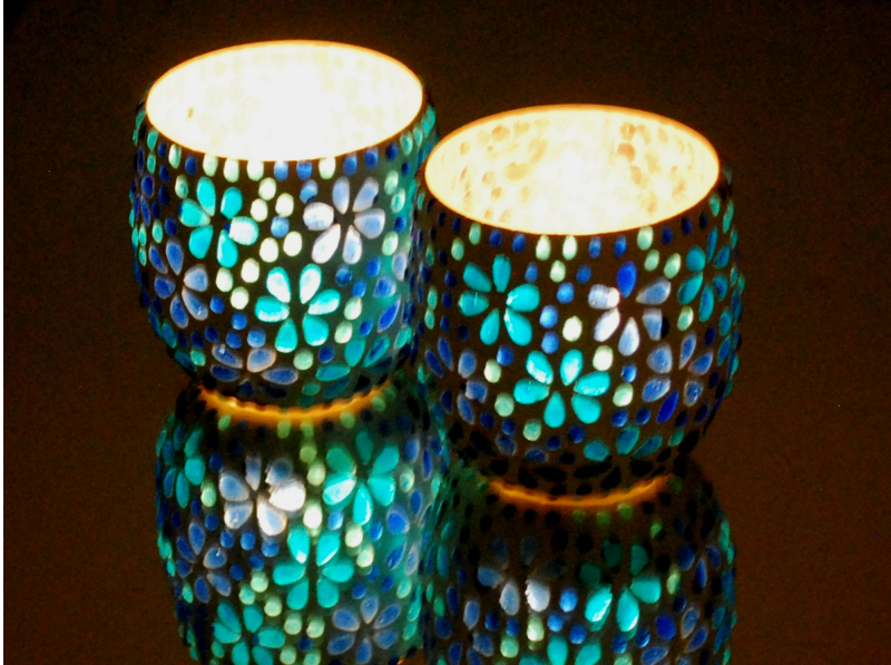 Set of 2 Mediterranean tealight holders sea blue Ø 10 cm