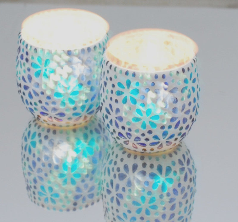 Set of 2 Mediterranean tealight holders sea blue Ø 10 cm