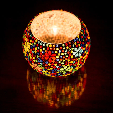 Waxinehouder mozaïek flower Multi color XL – 15 cm