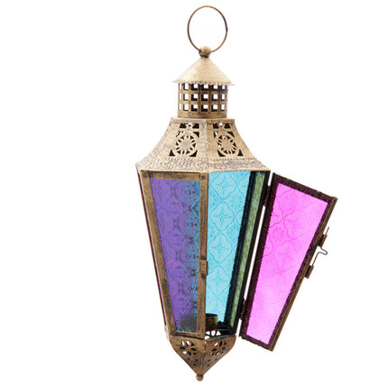 Spitse Marokkaanse stijl Lantaarn met gekleurd glas