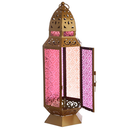 Goudkleurige Marokkaanse Metaal & Glas Lantaarn