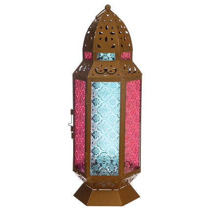 Goudkleurige Marokkaanse Metaal & Glas Lantaarn