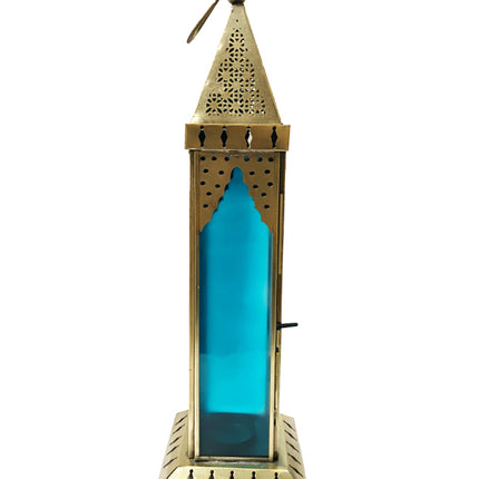 Marokkaanse lantaarn goud - blauwe glas