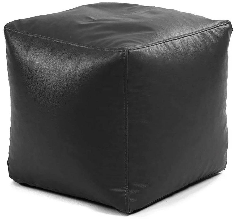 Square leather pouffe black 45x50 cm