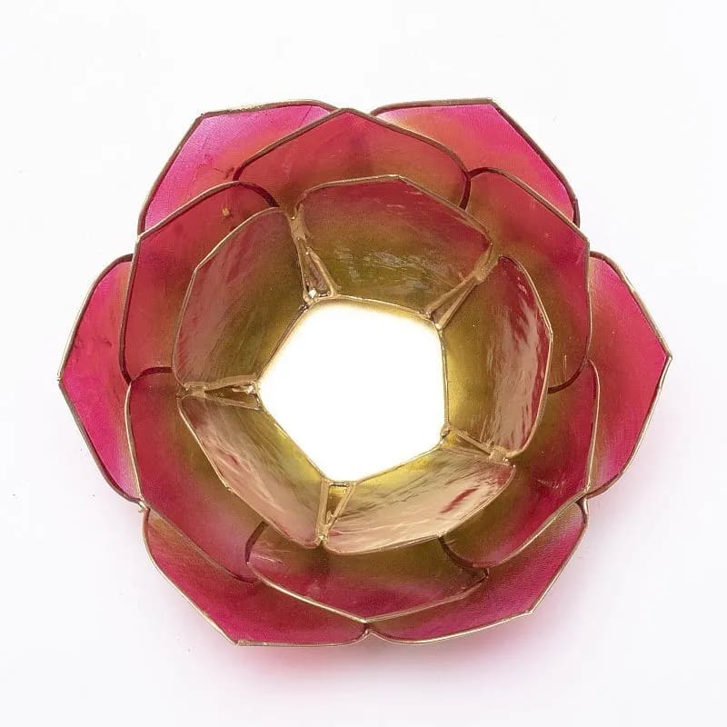 Photophore Lotus feuille rose - vert bord doré