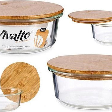 Ronde Keukenopbergdoos - Lunchtrommel - Transparant Glas en Bamboe - 62cl