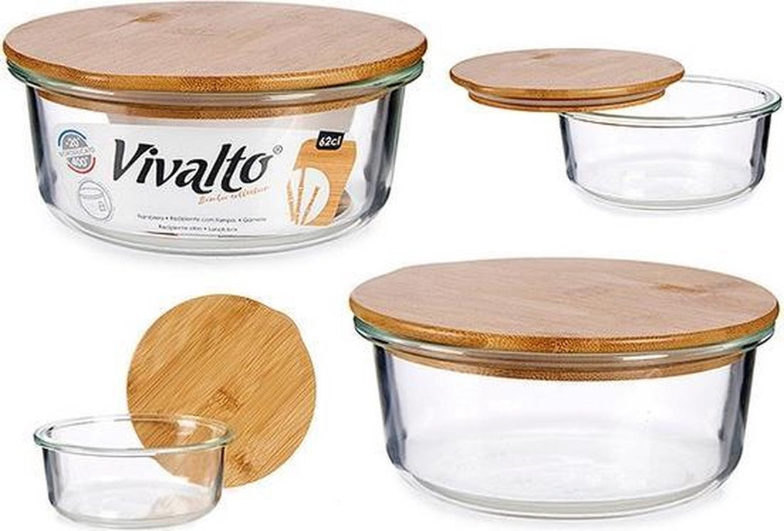 Ronde lunchtrommel van glas met bamboe deksel – keukenopbergdoos 62 cl