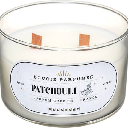 Luxe Geurkaarsen Geschenkset van 3 – Patchouli, Amber en Jasmijn – Houten Knetterlont