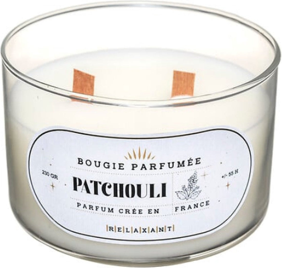 Luxus Duftkerzen Geschenkset 3er-Pack – Patchouli, Amber und Jasmin – Knisterdocht aus Holz
