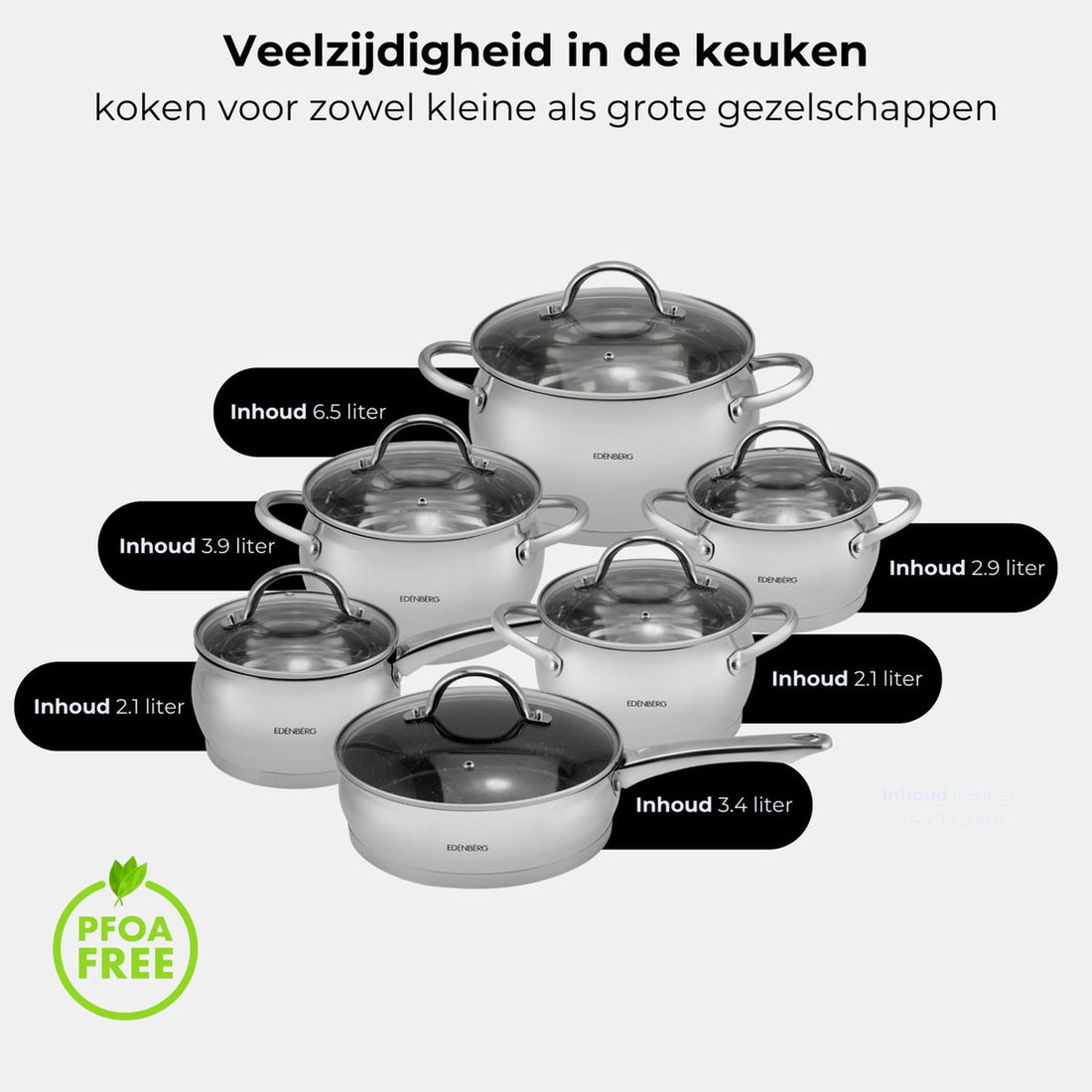 Edënbërg - Ensemble de casseroles de luxe - Inox - 12 pièces - Fond sandwich