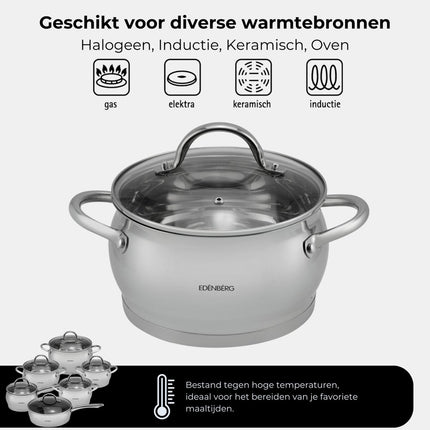Edënbërg - Luxe Pannenset - RVS - 12 delig - Sandwichbodem