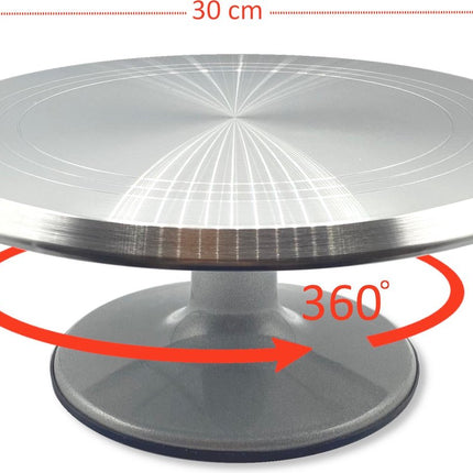 Luxe Taartplateau – Draaibaar Taartplateau – Draaiplateau Taart – Taartschaal – Cake Stand – Diameter van Ø30 cm – Ideaal voor het snijden en maken van taart – Geborsteld RVS