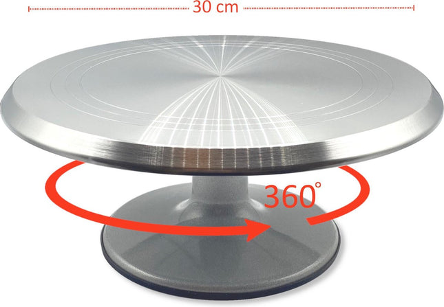 Luxe Taartplateau – Draaibaar Taartplateau – Draaiplateau Taart – Taartschaal – Cake Stand – Diameter van Ø30 cm – Ideaal voor het snijden en maken van taart – Geborsteld RVS