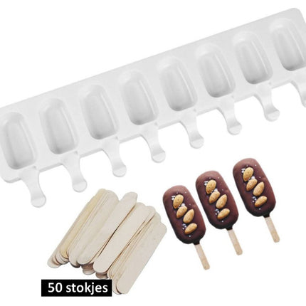 Magnum pops 8 |Chocoladevorm | Bakvorm siliconen | Waterijs maker | 50 Stokjes meegeleverd