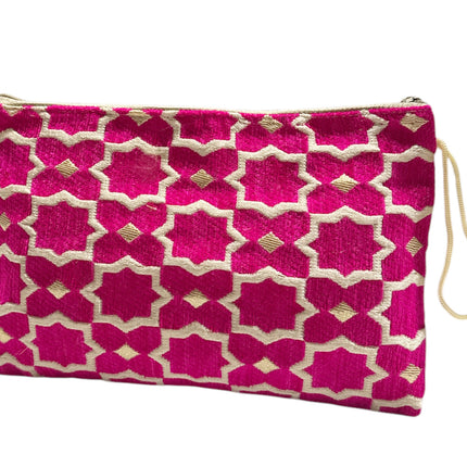Handgemaakte Plum Geometric Make-uptas - Marokkaanse etui met zellig-motief