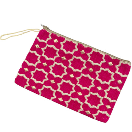 Handgemaakte Plum Geometric Make-uptas - Marokkaanse etui met zellig-motief