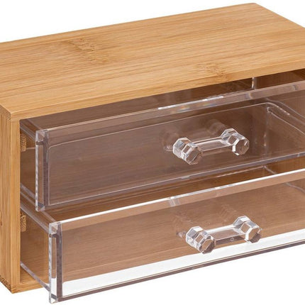 5Five sieraden/make-up organizer - 2 lades - 19 x 12 cm - bamboe/kunststof
