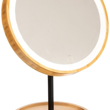 Make-up spiegel met LED verlichting bamboe 19 x 31 cm