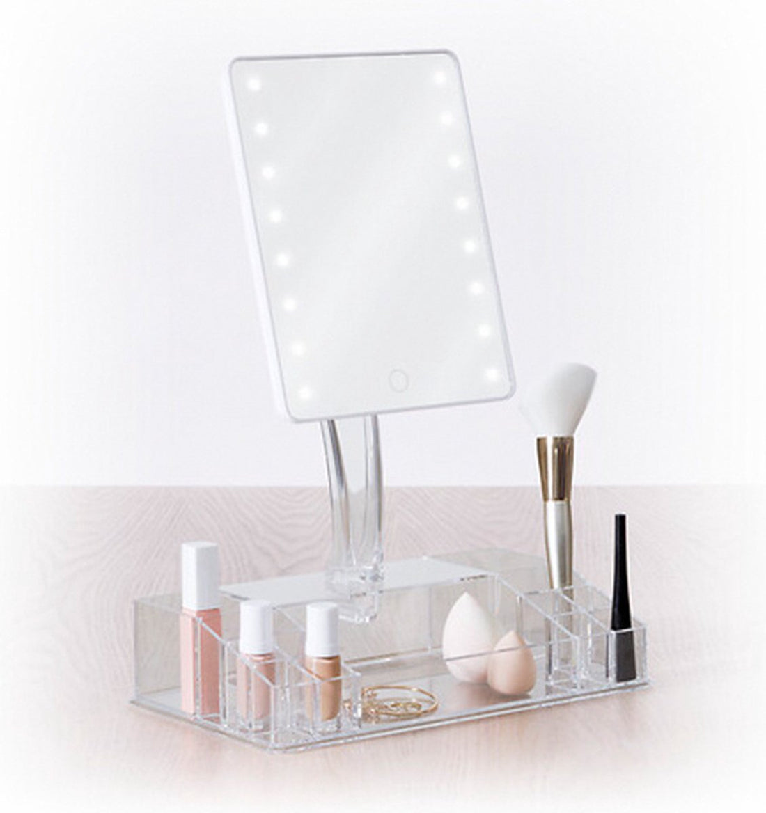 Make-up spiegel met licht en organizer van 5Five – 16 leds, 13 vakjes