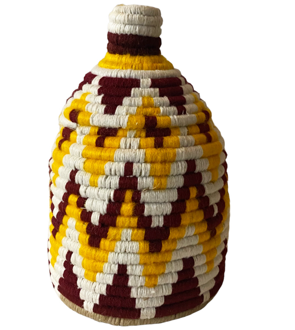 Panier berbère coloré fait main - jaune et blanc