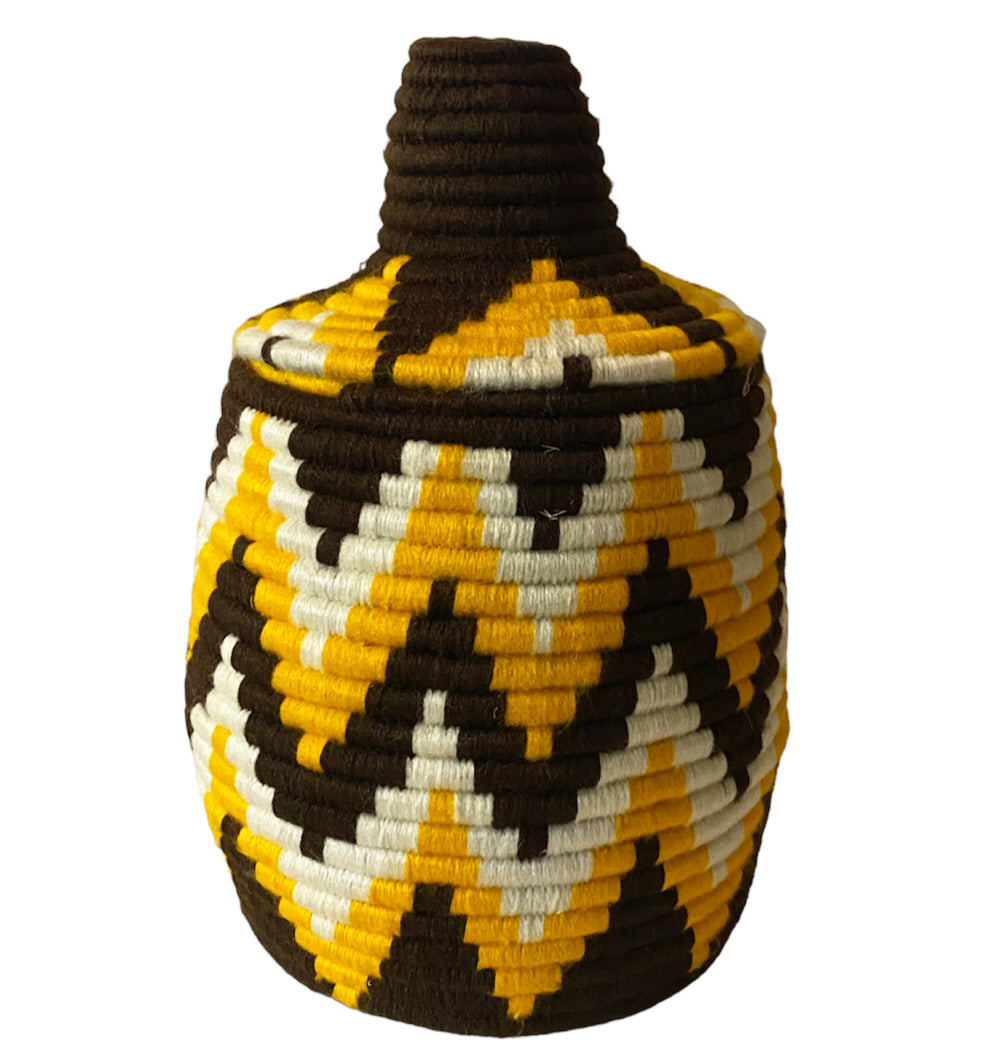Panier berbère artisanal coloré - jaune-brun