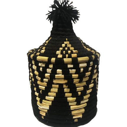Raffia mand zwart versierd