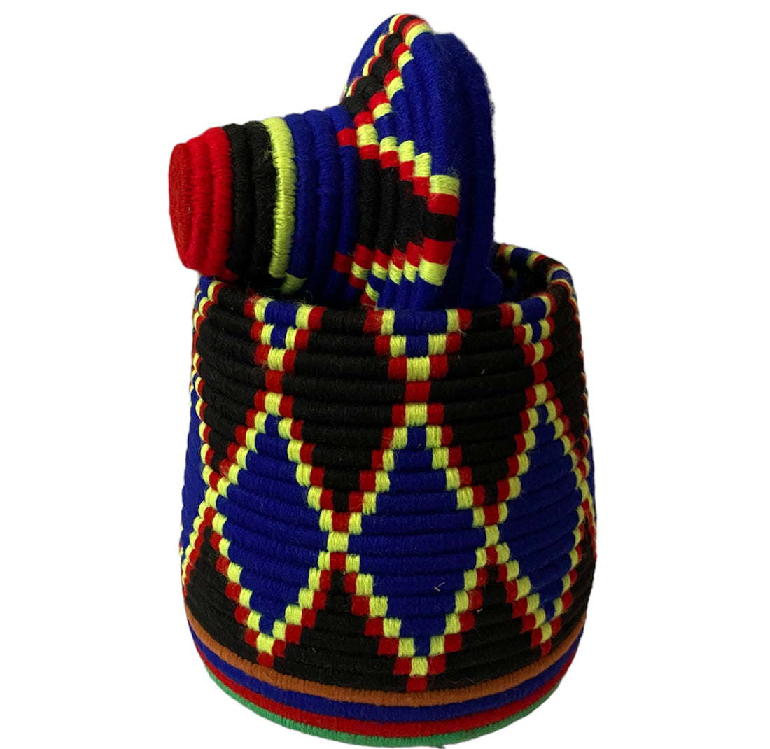 Marokkaanse mand met deksel – handgevlochten berber opbergmandje, 25 cm