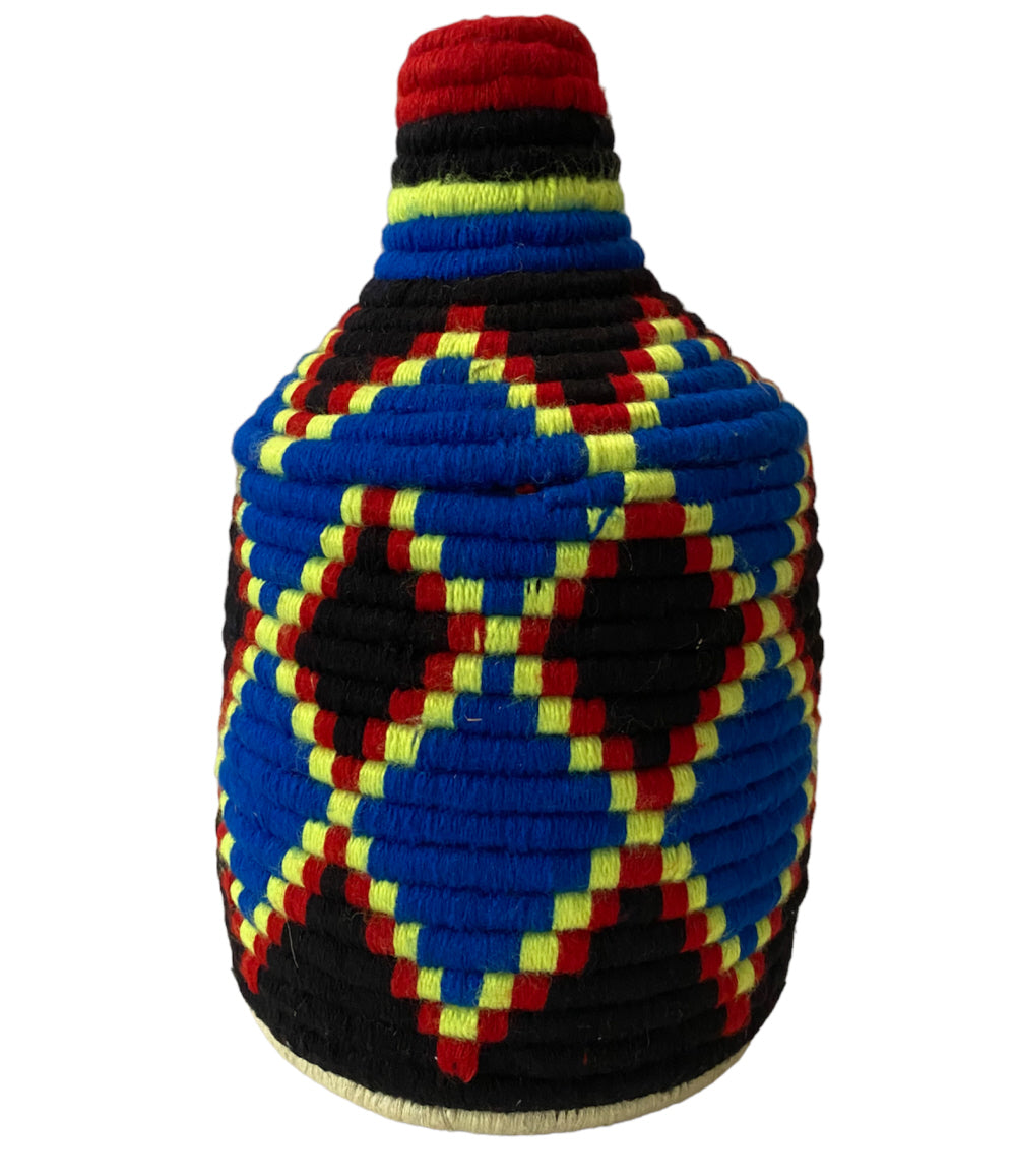 Marokkaanse berber mand met deksel – gekleurd mandje van riet, 25 cm