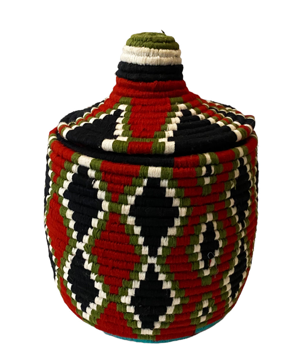 Panier de rangement berbère coloré vert-rouge