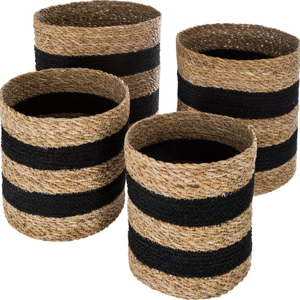 Manden set van 4 - Jute - Zwart - Opbergmanden - bloempot - 4 stuks